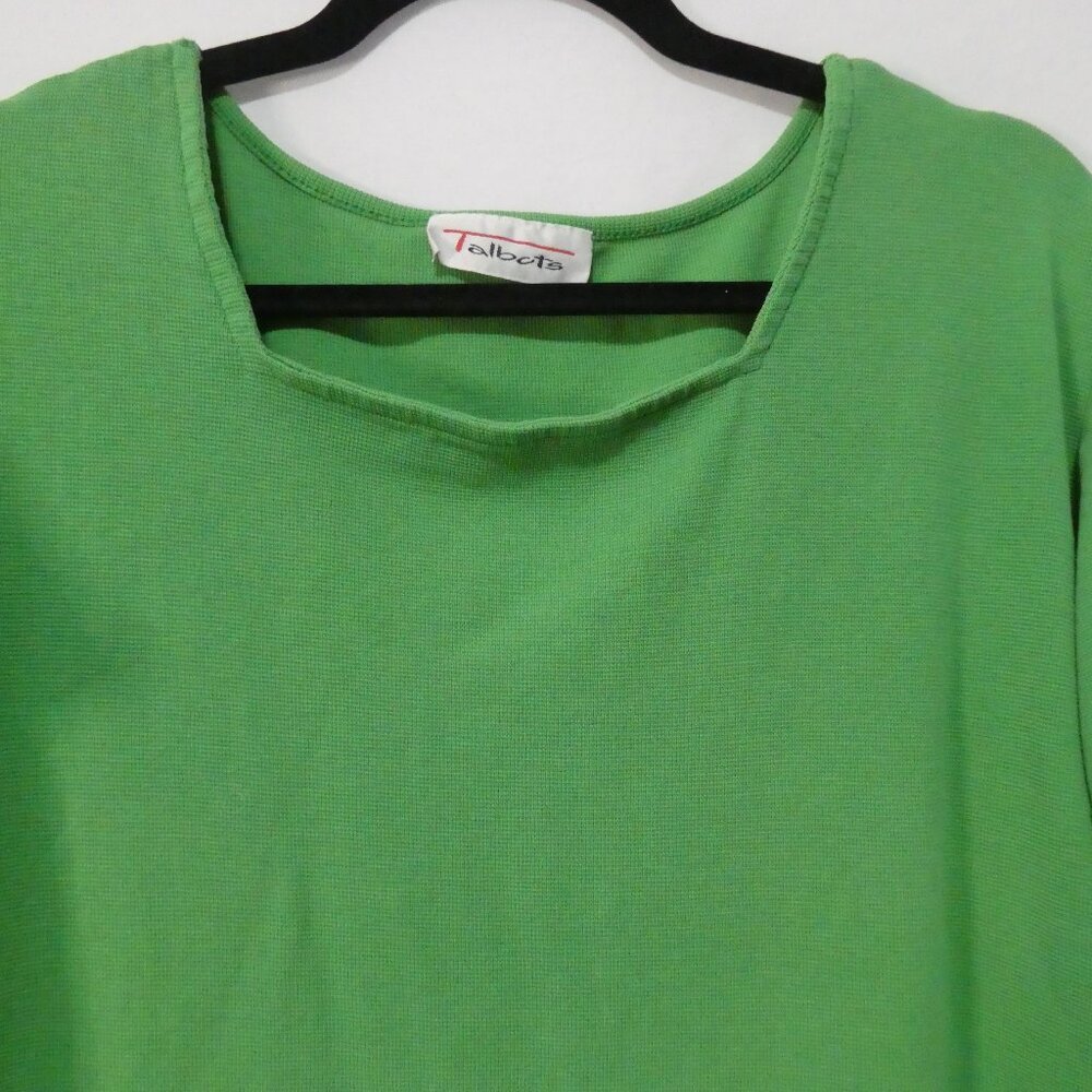 TALBOTS  Bright Green Square Neck Short Sleeve Cotton Tee - P2P 22" - Picture 4 of 13